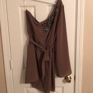 One shoulder mocha colored dress